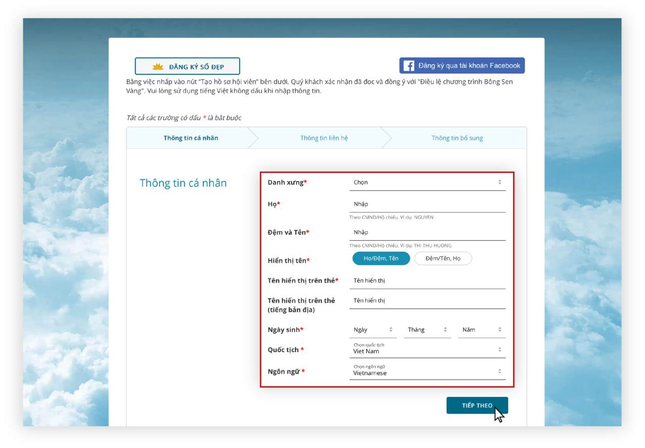 Hướng dẫn đăng ký hội viên trên web 02.
